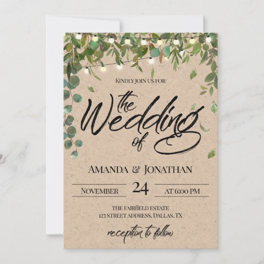 Rustic Greenery Wedding Invitation Kaart (Voorkant)