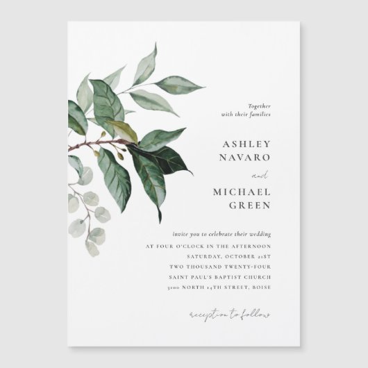 Rustic Greenery Wedding Invitation Magnet Magnetische Uitnodiging (Voorkant)