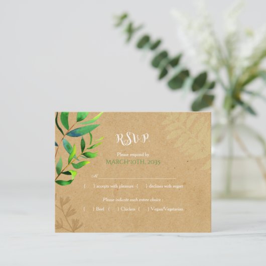 Rustic Greenery Wedding Meal Choice RSVP Kaartje (Staand voorkant)