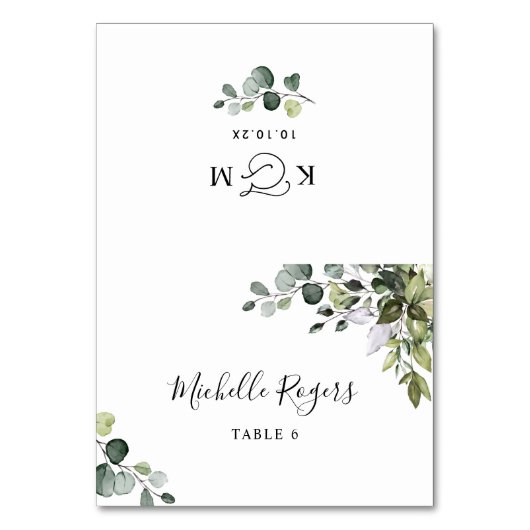 Rustic Greenery Wedding Place Cards Folded Kaart (Voorkant)