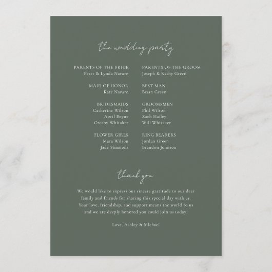 Rustic Greenery Wedding Programme Programmakaart (Achterkant)