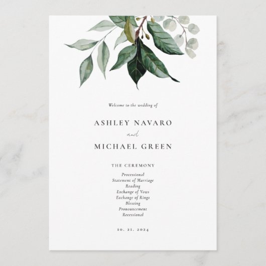 Rustic Greenery Wedding Programme Programmakaart (Voorkant)