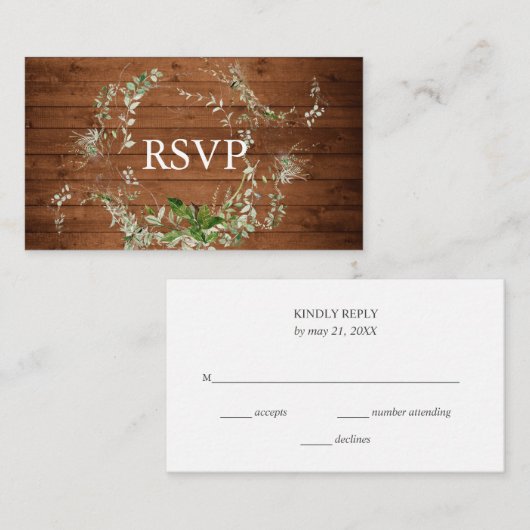 Rustic Greenery Wedding RSVP Informatiekaartje (Voorkant / Achterkant)