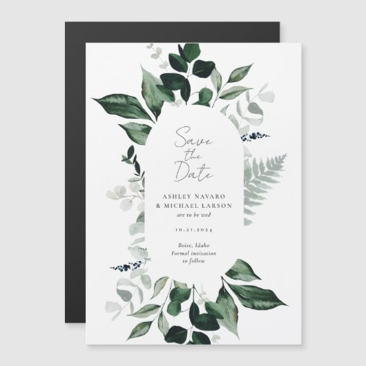Rustic Greenery Wedding Save the Date Magnet Magnetische Uitnodiging (Voorkant / Achterkant)