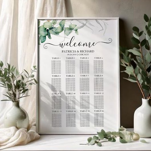 Rustic Greenery Wedding Seating Chart Poster
