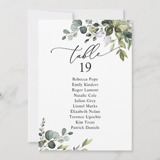 Rustic Greenery Wedding Seating Chart Table Kaarte Kaart (Voorkant)