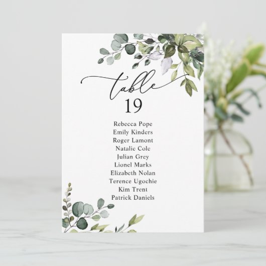 Rustic Greenery Wedding Seating Chart Table Kaarte Kaart (Staand voorkant)
