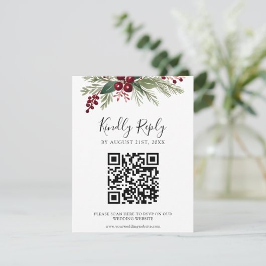 Rustic Greenery Wedding Website QR Code RSVP Card (Staand voorkant)