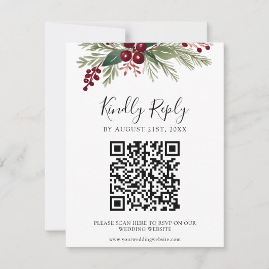 Rustic Greenery Wedding Website QR Code RSVP Card Kaartje (Voorkant)