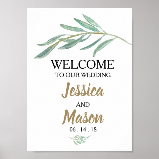 Rustic Greenery Wedding Welcome Sign Poster (Voorkant)