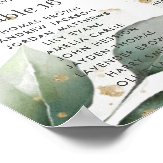 Rustic Greenery Weddingn Gold Leaves Seating Chart Poster (Hoek)