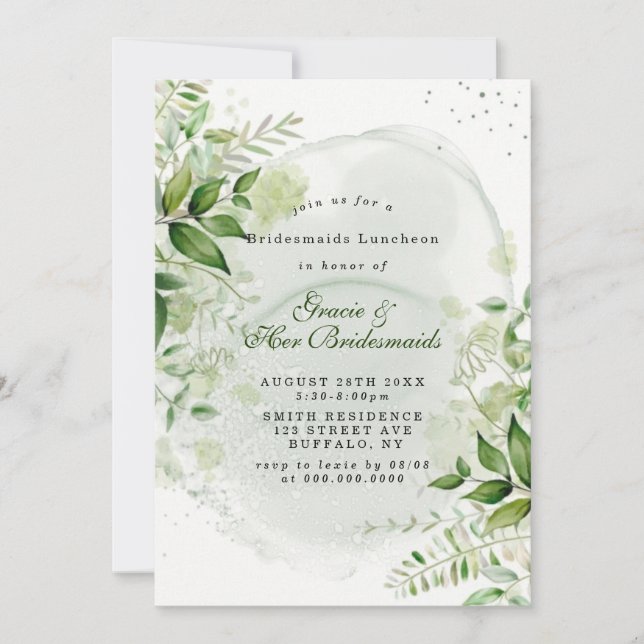 Rustic Greenery White Bridesmaids Luncheon Invites (Voorkant)