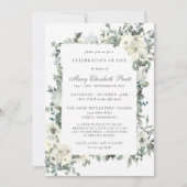 Rustic Greenery White Floral Celebration of Life Kaart (Voorkant)