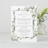 Rustic Greenery White Floral Celebration of Life Kaart (Staand voorkant)