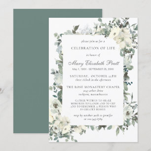 Rustic Greenery White Floral Celebration of Life Kaart