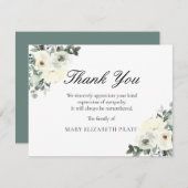 Rustic Greenery White Floral Funeral Bedankkaart (Voorkant / Achterkant)