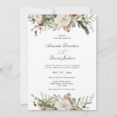 Rustic Greenery White Floral Red Berries Wedding Kaart (Voorkant)