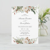 Rustic Greenery White Floral Red Berries Wedding Kaart (Staand voorkant)