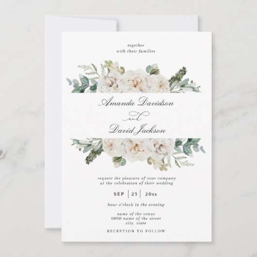 Rustic Greenery White Floral Sage Green Wedding Kaart (Voorkant)