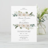Rustic Greenery White Floral Sage Green Wedding Kaart (Staand voorkant)