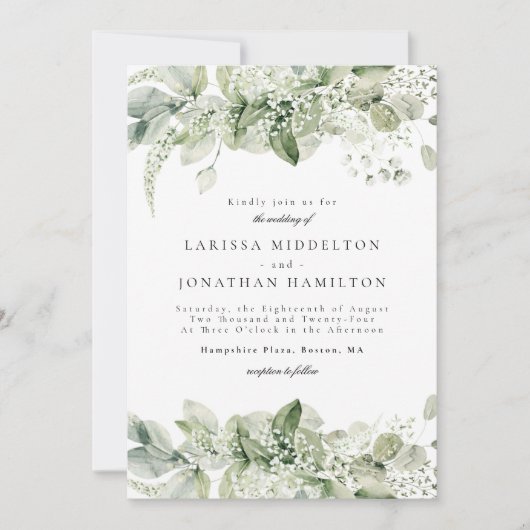 Rustic Greenery White Floral Wedding Kaart (Voorkant)