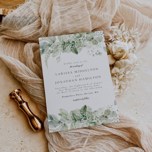 Rustic Greenery White Floral Wedding Kaart