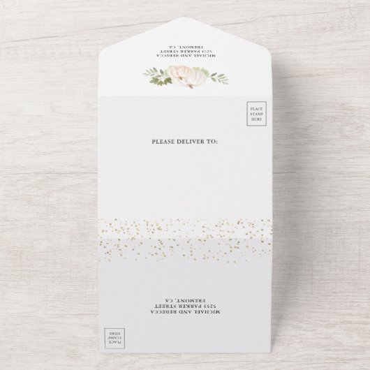 Rustic Greenery White Pumpkin Fall Wedding All In One Uitnodiging (Buitenkant)