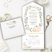 Rustic Greenery White Pumpkin Fall Wedding All In One Uitnodiging