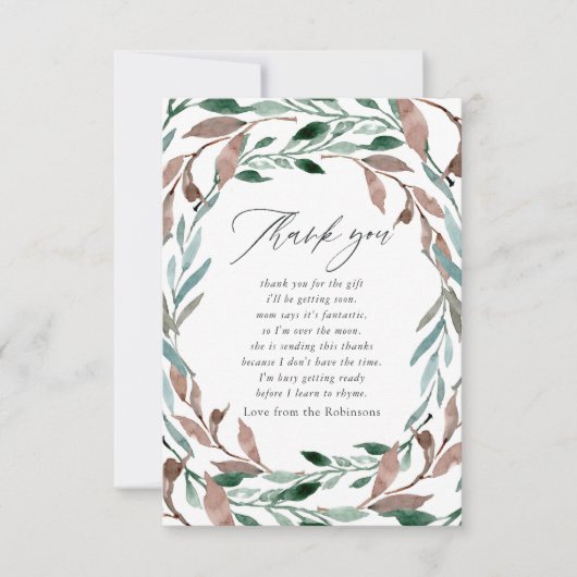 Rustic Greenery Winter Baby shower Bedankkaart (Voorkant)