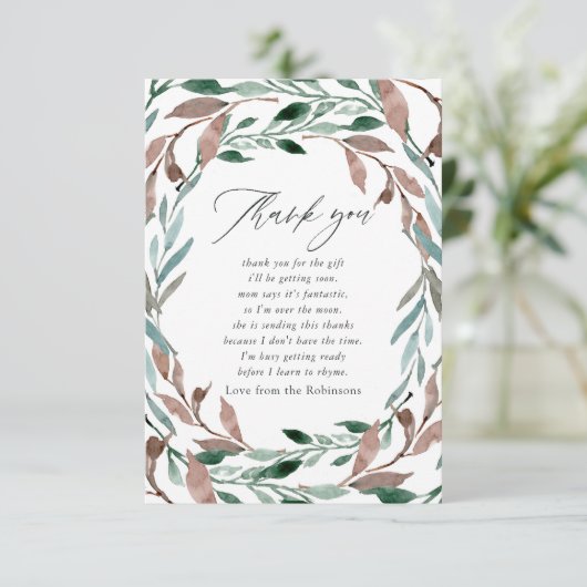 Rustic Greenery Winter Baby shower Bedankkaart (Staand voorkant)