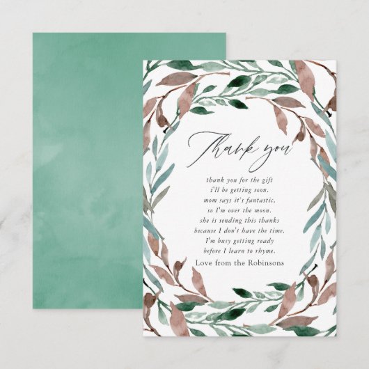 Rustic Greenery Winter Baby shower Bedankkaart (Voorkant / Achterkant)