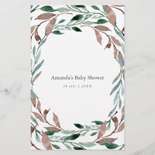 Rustic Greenery Winter Baby shower Bingo (Achterkant)