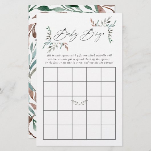 Rustic Greenery Winter Baby shower Bingo (Voorkant / Achterkant)