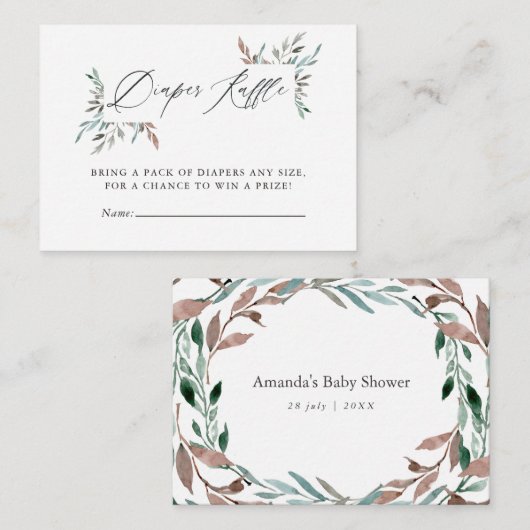 Rustic Greenery Winter Baby shower Diaper Raffle Informatiekaartje (Voorkant / Achterkant)