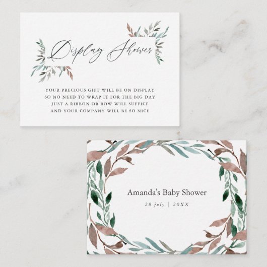 Rustic Greenery Winter Baby shower Display Shower Informatiekaartje (Voorkant / Achterkant)