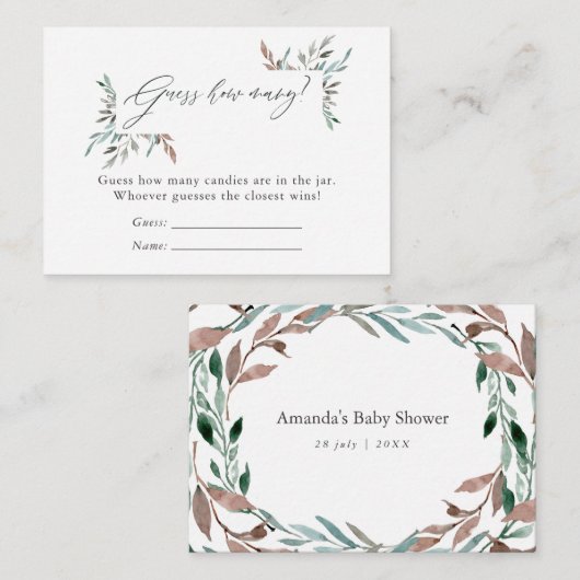 Rustic Greenery Winter Baby shower Guessing Snoep Informatiekaartje (Voorkant / Achterkant)