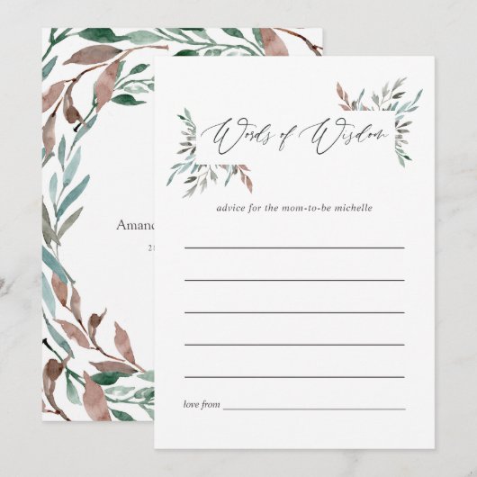 Rustic Greenery Winter Baby shower Mam Advice Advieskaart (Voorkant / Achterkant)