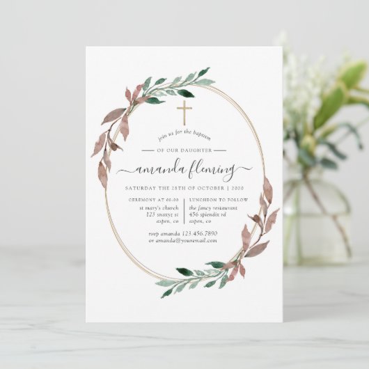 Rustic Greenery Winter Baptism of Christening Kaart (Staand voorkant)