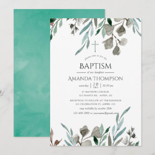 Rustic Greenery Winter Baptism of Christening Kaart