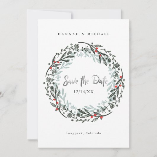 Rustic greenery winter bruiloft Save the Date Kaar Kaart (Voorkant)
