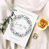 Rustic greenery winter bruiloft Save the Date Kaar Kaart