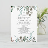 Rustic Greenery Winter Eerste Heilige Communie Kaart (Staand voorkant)
