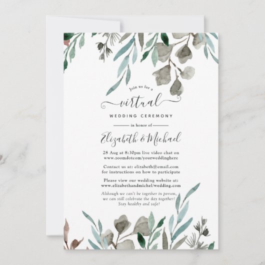 Rustic Greenery Winter Online Virtual Wedding Kaart (Voorkant)