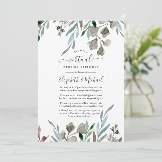 Rustic Greenery Winter Online Virtual Wedding Kaart (Staand voorkant)