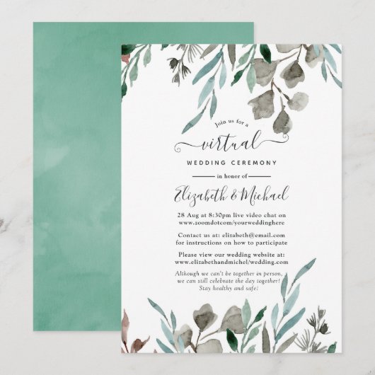 Rustic Greenery Winter Online Virtual Wedding Kaart (Voorkant / Achterkant)