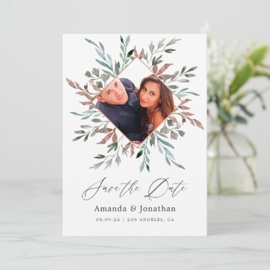 Rustic Greenery Winter Wedding Save the Date (Staand voorkant)