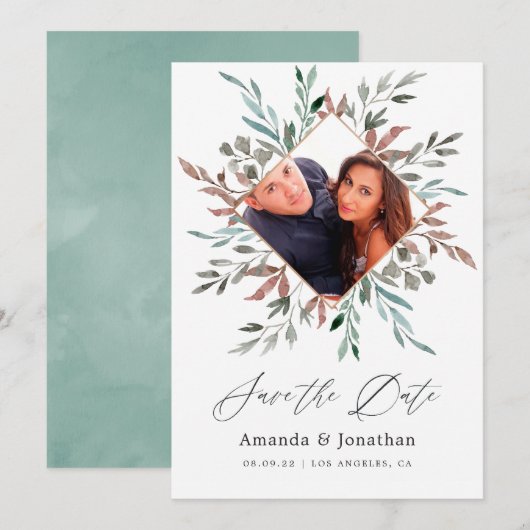 Rustic Greenery Winter Wedding Save the Date (Voorkant / Achterkant)