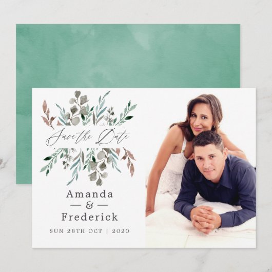 Rustic Greenery Winter Wedding Save the Date Kaart (Voorkant / Achterkant)