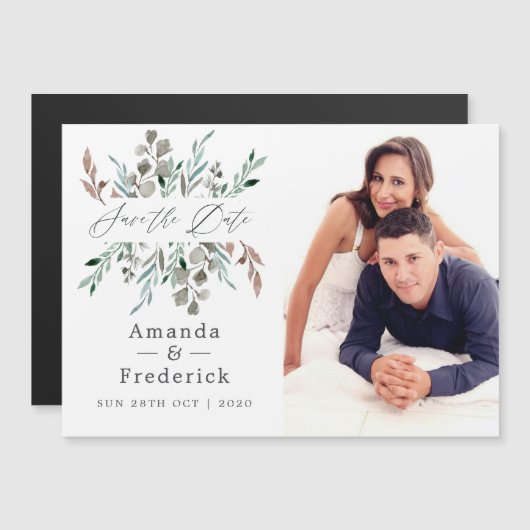 Rustic Greenery Winter Wedding Save the Date Magnetische Uitnodiging (Voorkant / Achterkant)