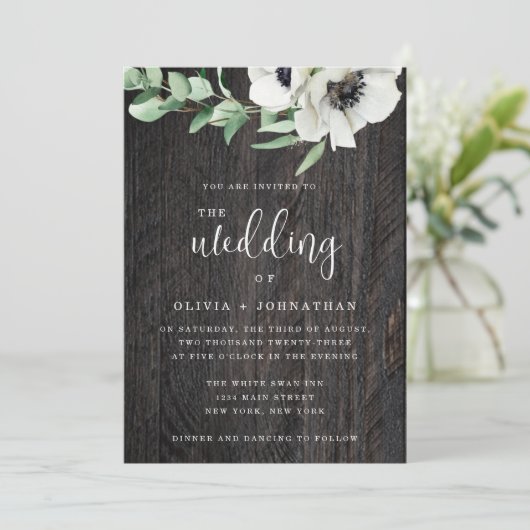 Rustic Greenery Wood Boho Wedding Invitation Kaart (Staand voorkant)